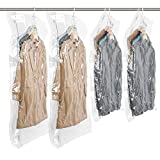 TAILI Hanging Vacuum Storage Bags for Clothes, Space Saver Bags (2 Long, 2 Short), Clear Vacuum sealer Bags 4 Pack, Closet Organizers and Storage