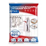 Hanging Vacuum Storage Bags, 6 Pack Large Hanging Space Saver Bags, Hanging Storage Bags for Clothes, Clothes Storage Bags Vacuum Sealed for Suits, Dress, Jackets, Closet Organizer for Moving Supplies(53.1x27.6 in)