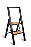 Sorfey Premium 2 Step Modern Bamboo Ladder. Lightweight,-Ultra Slim Profile, Anti Slip Steps, Sturdy-Portable for Home, Office, Kitchen, Photography Use, Black Aluminum Finish