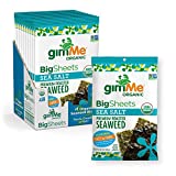gimMe Organic Roasted Seaweed Sheets - Sea Salt - Big Sheets - Keto, Vegan, Gluten Free - Great Source of Iodine and Omega 3’s - Healthy On-The-Go Snack for Kids & Adults - (.92oz) - (Pack of 10)