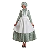 Abaowedding Womens American Pioneer Costume Dress Historical Modest Prairie Colonial Floral Dress Green Small