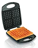 Hamilton Beach Non-Stick Belgian Waffle Maker with Indicator Lights, Makes 4 4" x 5" Mini Waffles, Hashbrowns or Keto Chaffles at Once, Compact Design for Easy Storage, Black & Stainless Steel (26020)