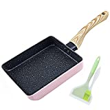 Japanese Omelette Pan Non-stick Coating Tamagoyaki Egg Pan Rectangle Mini Frying Pan, with Silicone Spatula & Brush (Pink)