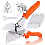 Hilitchi Upgraded Multi Angle Miter Shear Cutter Cuts 45 to 135 Degree Miter Snips Cutting Tool for Small Miter Jobs and DIY Projects with 5 Replacement Blades and Spanner