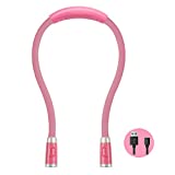 Rechargeable LED Neck Reading Light, Book Lights for Reading in Bed, 3 Brightness Levels, 2 Flexible Soft Silicone Arms Comfortable Wear, Long Lasting. Perfect for Bookworms, Craft & Knitting (Pink)