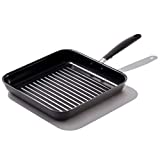 OXO Good Grips 11 Square Grill Pan, 3-Layered German Engineered Nonstick Coating, Stainless Steel Handle with Nonslip Silicone, Black