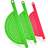 3 Pieces Pot Drainer with Handle Hand Held Pan Pot Strainer Plastic Pot Side Strainer Pasta Pot Drainers for Noddles Fruit Veggies and More, Fits up to 9 Inches