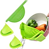 zhinan 4 Pieces Clip-On Strain Strainer,Pot Drainer with Handle,Silicone Oven Gloves Set for Pasta Vegetable Noodles Pot Bowl Pan (Green,Green)