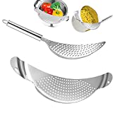 2 Pcs Stainless Steel Pot Strainer,Pan Pot Drainer with Handles,Hand Held Crescent Pot Strainer for Pasta,Noodles,Fruit and Vegetable,Fit up to 10 Inch Pots