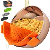 Zulay Silicone Pot Strainer - Adjustable Snap On Strainer For Most Pots & Pans - Food Grade, Heat Resistant Pot Strainer Clip On Silicone Colander For Draining Pasta, Fruits, & Vegetables (Orange)