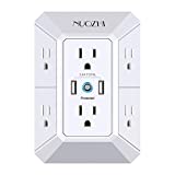 USB Wall Charger, Surge Protector, 6 Outlet Extender with 2 USB Ports,3-Sided 2100J Power Strip Multi Plug Outlets Wall Adapter Spaced for Home Travel Office (2 USB)