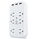 USB Outlet Extender, USB Wall Charger Surge Protector Wall Outlets 6AC Outlets Plug Extender Splitter with 3 USB Ports 1728J Power Strip Multi Plug Outlets Adapter for Home, Office, Travel