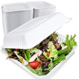[200 Pack] 9x9x3” Clamshell Food Containers with 1 Compartment - Compostable Take Out Box, 100% Biodegradable Sugarcane, Styrofoam and Plastic Alternative, Microwave Safe, to Go Lunch and Meals