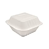 Karat Earth KE-BHC66-1C Earth Bagasse Hinged Clamshell Container, 6" x 6" (Pack of 500)