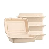 Harvest Pack 9 X 6" Disposable Single Compartment Clamshell - Eco Containers Togo Food Microwavable Hinged Container Boxes - Restaurant Carryout Lunch Meal Takeout Storage Food Service [50 Count]