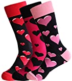 Sock Society Pink Love Heart Misc Unisex Men Women Fun Dress Casual Pattern Crew Funny Socks (3 Pairs)