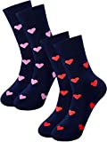 2 Pairs Valentine's Day Socks Heart Lips Novelty Crew Dress Socks Love Pattern Cotton Socks for Valentine Men Women, 2 Styles (Heart Style)