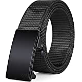 FAIRWIN Men's Ratchet Web Belt,1.25 inch Nylon Automatic Buckle Belt ,No Holes Invisible Belt for Men(Black, L)