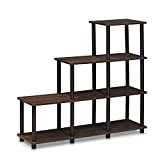 FURINNO 3 shelves, Turn-N-Tube Ladder Space Shelf, Walnut/Brown