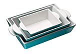 Bakeware Set, Kook, Ceramic Baking Dish, Set of 3, Casserole Dish for cooking, Cake Dinner, Banquet and Daily Use (Aqua)