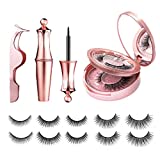 [5 Pairs] Magnetic Eyelashes and Eyeliner Kit, Lanvier Reusable 3D Magnetic False Lashes Extension Set with Mirror Storage Case No Glue Needed - Black