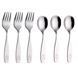 ANNOVA Kids Silverware 6 Pieces Children's Safe Flatware Set Stainless Steel - 3 x Forks, 3 x Children Tablespoons, Toddler Utensils, Metal Cutlery Set for LunchBox (Engraved Dog Bunny)