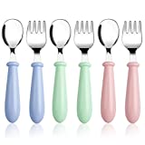 6 Pieces Toddler Utensils Kids Silverware Baby Forks and Spoons Set, Stainless Steel Childrens Safe Flatware Metal Kids Cutlery Set with Round Handle, Dishwasher Safe