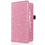 ACdream Checkbook Cover, Leather RFID Blocking Check Book Wallet, Protective Premium Business and Personal Duplicate Checks Holder, with Credit Card Slot for Women Men, Glitter Pink