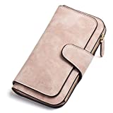 Wallet for Women PU Leather Clutch Purse Bifold Long Designer Ladies Checkbook Multi Credit Card Holder Organizer with Coin Zipper Pocket Light Pink