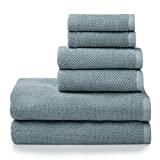 Welhome Franklin Premium | 2 Bath Towels 2 Hand Towels 2 Washcloths | Popcorn Textured Dusty Blue Bathroom Towels | Hotel & Spa Towels for Bathroom | Soft & Absorbent | 100% Cotton 6 Piece Towel Set