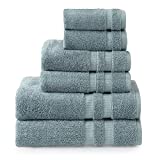 Welhome Luxurious 6-Piece Bleach Safe Towel Set | Dusty Blue | Cotton Rich | 580 GSM | Fade Resistant | Supersoft & Durable | Highly Absorbent| 2 Bath 2 Hand 2 Wash Towels