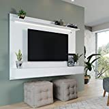 Naomi Home Bliss Modern Freestanding Wall Mounted Entertainment Center Floating TV Wall Panel for 70 inch TVs, Home Theater with LED Strip, Pull-Out Drawers and Overhead Shelf – White/White