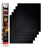 SMOKEY GRILL BBQ Mat Set of 5 - Premium Heavy Duty, Non Stick BBQ Grill Mats, Reusable, and Easy to Clean, Works on Electric, Charcoal, and Gas Grills - 15.5 x 13.5 Inch, Black