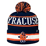 Zephyr NCAA Team Color-Retro Logo -Cuffed Knit Skully Beanie Pom Hat-Syracuse Orange-One Size Fits Most