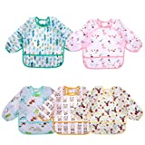 Accmor 5 Pcs Long Sleeve Bibs, Waterproof Baby Bibs, Toddler Sleeved Bib, Baby Smock for Eating Feeding, 24-36 Months