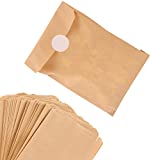 Paper Sandwich Bags Kraft Brown (125 Pack) Food Grade Bags with White Round Stickers for Sealing - Unbleached Compostable Natural Kraft Paper Stock Bags for Bakery Cookies, Treats, Snacks, Sandwiches