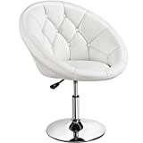 Yaheetech Adjustable Modern Round Tufted Back Chair Tilt Swivel Chair Vanity Chair Barstool Lounge Pub Bar,White