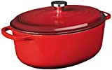 Lodge 7 Quart Oval Enameled Dutch Oven. Classic Red Enamel Cast Iron Dutch Oven (Red)