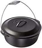 Lodge 9 Quart Cast Iron Dutch Oven. Pre Seasoned Cast Iron Pot and Lid with Wire Bail for Camp Cooking