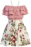 Cold Shoulder Crop Top Ruffle Layered Top Flower Girl Skirt Sets for Big Girl Dusty Pink 10 JKS 2130S