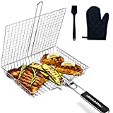 Grill Basket, Barbecue BBQ Grilling Basket , Stainless Steel Large Folding Grilling baskets With Handle, Portable Outdoor Camping BBQ Rack for Shrimp, Vegetables, Barbeque Griller Cooking Accessories