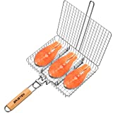 Fish Grill Basket, Portable Grill Basket for Fish, Vegetables, Shrimp, Steak, 304 Stainless Steel Grill Accessories, Heavy Duty, Large BBQ Basket