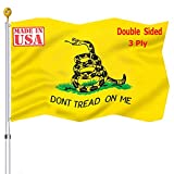 Dont Tread on Me Gadsden Double Sided Flag 3x5 Outdoor Heavy Duty Tea Party Yellow Coiled Rattle Snake Flags Banner with 2 Brass Grommets