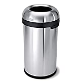 simplehuman 60 Liter / 16 Gallon Bullet Open Top Trash Can, Commercial Grade Heavy Gauge, Brushed Stainless Steel