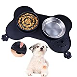 Arcwares Dog Bowl, Large Slow Feeder Dog Bowls,3 in 1 Dog Water Bowls with No Spill Non-Skid Silicone Mat, Black