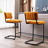 ONEVOG 24Inch Modern Barstools Velvet Backrest, Solid Metal Bar Stool Set of 2, Counter Height Stool, Side Chairs for Kitchen Dining Party Bar Chairs (Orange)