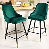 Barstools Set of 2 - Nopurs Velvet Bar Stools with Back and Footrest, Counter Height Barstool Chairs for Kitchen Island, Bar and Coffee Shop