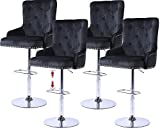 Kitchen High Bar Chairs Set of 4 Black Velvet Bar Stools Counter Stool Chair with Back Swivel Adjustable Barstool Set,Rivets Detailing