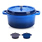 SULIVES Non-Stick Enamel Cast Iron Dutch Oven Pot with Lid Suitable for Bread Baking Use on Gas Electric Oven 6 Quart for 6-8 People(Dark Blue)