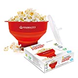 Collapsible Silicone Microwave Hot Air Popcorn Popper Bowl With Lid and Handles - Red